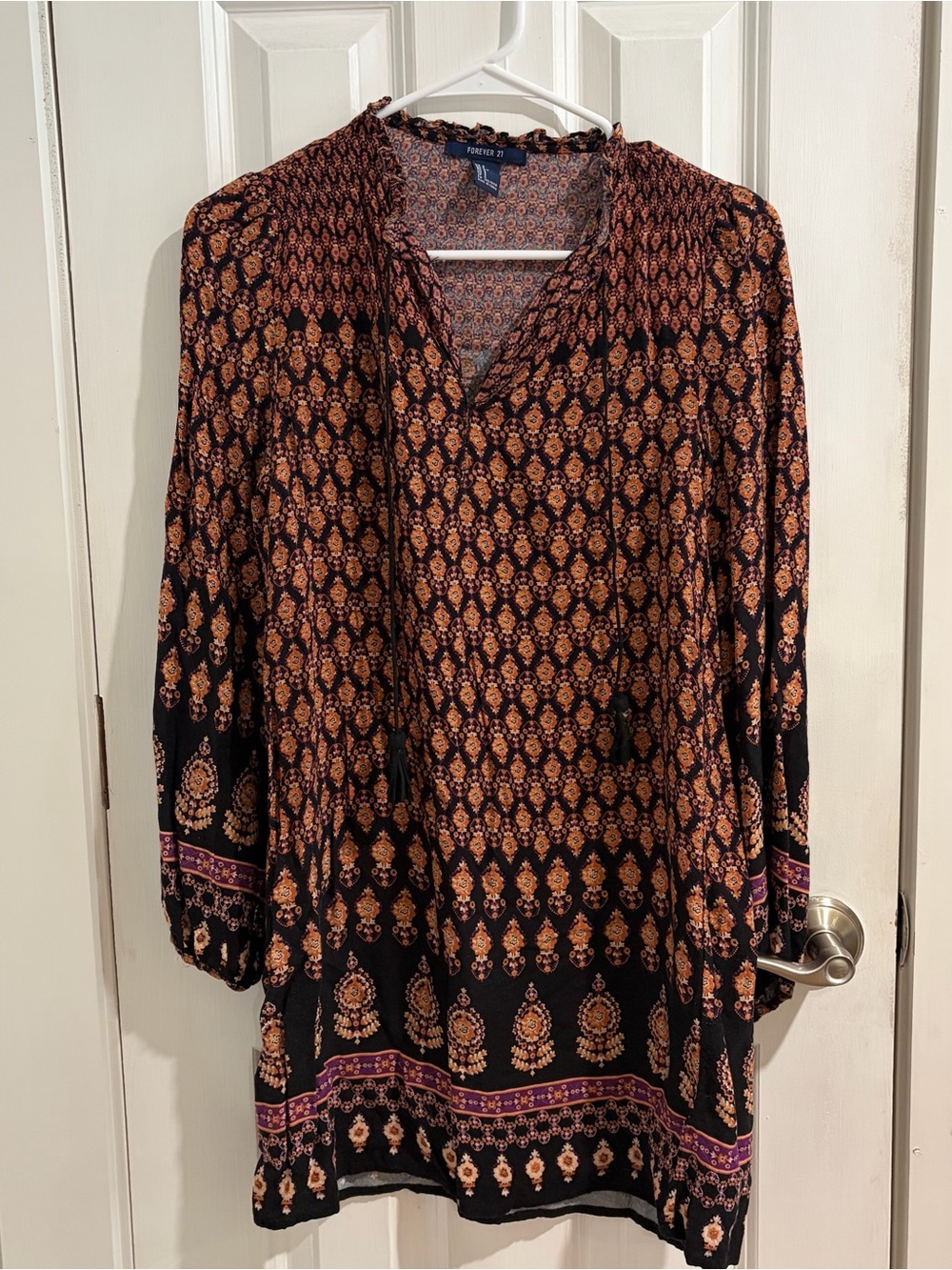 Forever 21 Black & Rust Printed Peasant Tunic